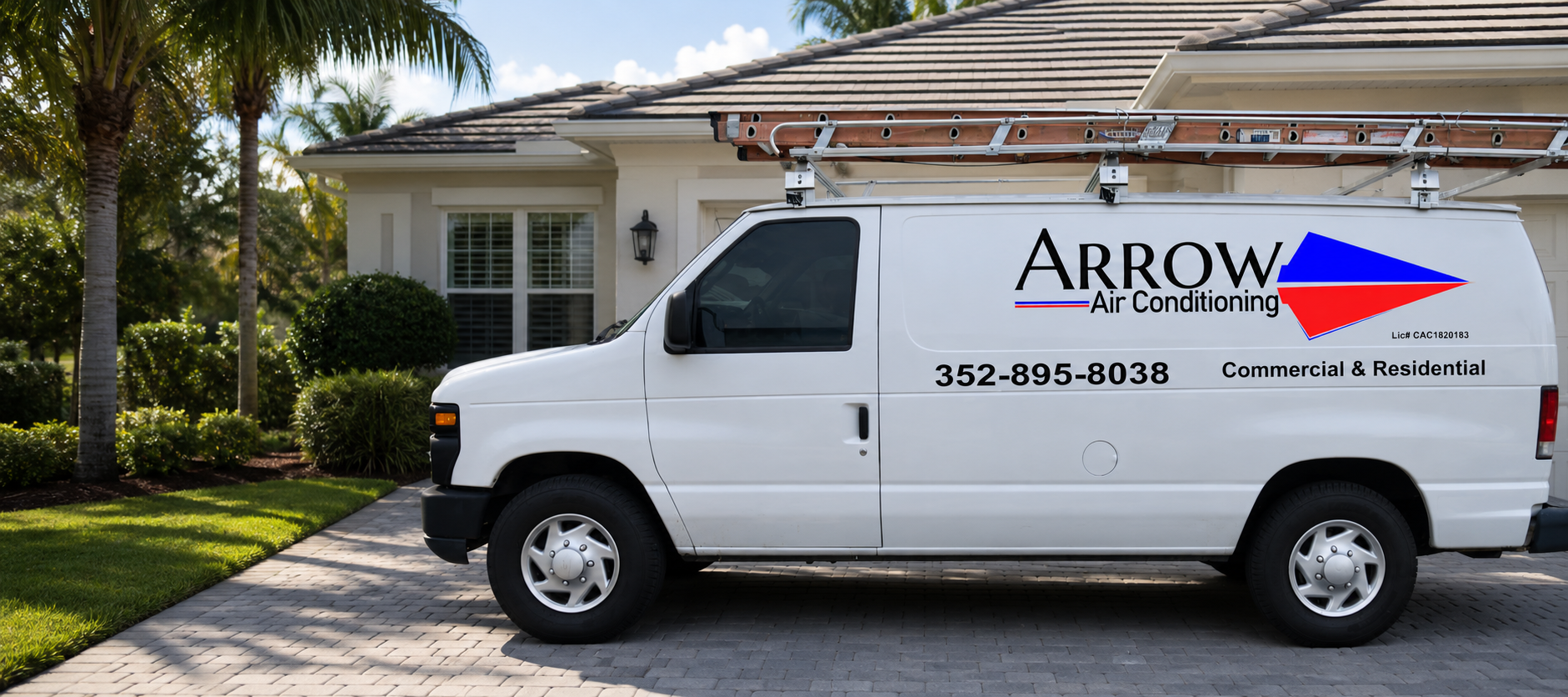 Arrow Air Conditioning service van outside a Central Florida home